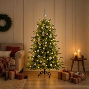 Műkarácsonyfa gömbbel 120 cm 150 LED Meleg fehér PVC és fém