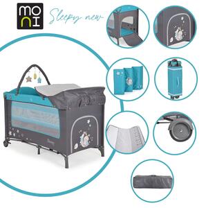 Moni Sleepy összecsukható luxus utazóágy 2 szint+pelenkázó+ játék türkiz
