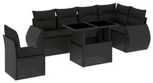 VidaXL 7 részes Kerti Ülőgarnitúra - Fekete Polyrattan