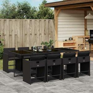 VidaXL Polyrattan Kerti Étkezőgarnitúra - 9 részes - Fekete