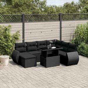 VidaXL 8 részes fekete polyrattan kerti ülőgarnitúra párnákkal