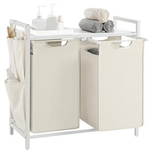 VASAGLE 2 rekeszes szennyestartó kosár polccal, 2 x 46 L, krémfehér