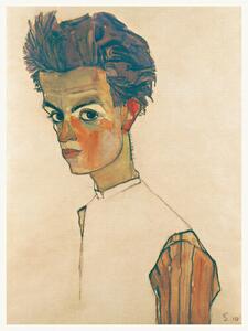Festmény reprodukció Man in Striped Shirt (Male Self Portrait) - Egon Schiele, (30 x 40 cm)