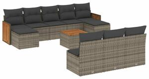 Polyrattan Kerti Ülőgarnitúra - 11 részes - Szürke