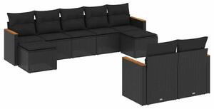 VidaXL 9 részes Kerti Ülőgarnitúra - Fekete Polyrattan