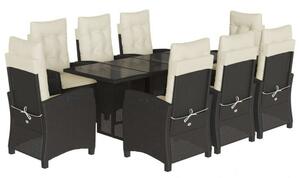 VidaXL Polyrattan Kerti Étkezőgarnitúra - 9 részes - Fekete
