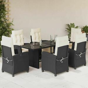 VidaXL 7 részes fekete polyrattan kerti étkezőgarnitúra párnával