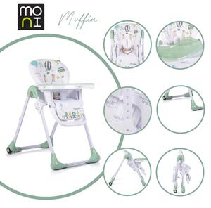 Moni Muffin multifunkciós etetőszék, mintás, 2 kerékkel menta