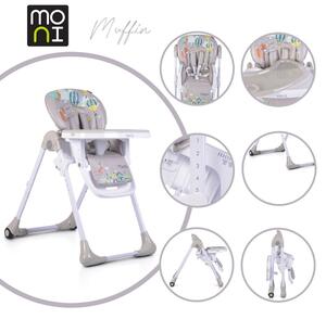 Moni Muffin multifunkciós etetőszék, mintás, 2 kerékkel szürke