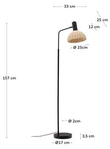 Fekete-natúr színű állólámpa rattan búrával (magasság 157 cm) Damila – Kave Home