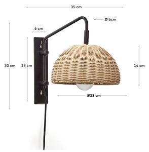 Fekete-natúr színű fali lámpa ø 23 cm Damila – Kave Home