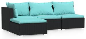 Polyrattan Kerti Ülőgarnitúra - 4 részes - Fekete