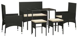VidaXL 6 részes fekete polyrattan kerti ülőgarnitúra párnákkal