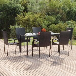 Black Polyrattan Kerti Étkezőgarnitúra - 7 részes