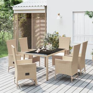 Polyrattan Kerti Étkezőgarnitúra - 7 részes - Bézs