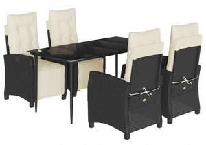 VidaXL 5 részes fekete polyrattan kerti étkezőgarnitúra párnákkal