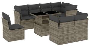 VidaXL 9 részes szürke polyrattan kerti ülőgarnitúra párnákkal