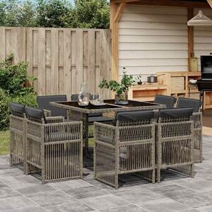 VidaXL 9 részes szürke polyrattan kerti étkezőgarnitúra párnával