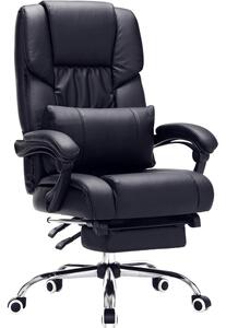 Ergonomikus irodai szék, kihúzható lábtartóval, 135°-ig állítható háttámlával, max. 150 kg terhelhetőség, 70x70x125 cm, fekete