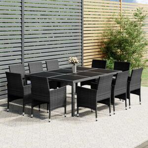 VidaXL 11 részes polyrattan kerti étkezőgarnitúra, szürke