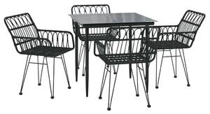 Polyrattan Kerti Étkezőgarnitúra - Fekete - 5 részes