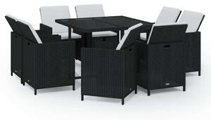 VidaXL Kerti Étkezőgarnitúra - Polyrattan - 9 részes - Fekete
