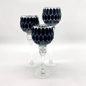Gyertyatartó szett, 30-35-40 cm - Sötétkék-Ezüst