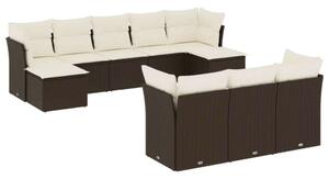 VidaXL 10 részes barna polyrattan kerti ülőgarnitúra párnákkal