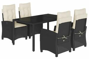 Polyrattan Kerti Étkezőgarnitúra - 5 részes - Fekete
