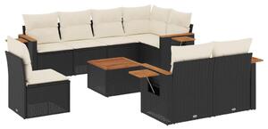 VidaXL Polyrattan Kerti Ülőgarnitúra - 9 részes - Fekete