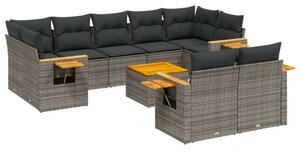 Polyrattan Kerti Ülőgarnitúra - 10 Részes - Szürke