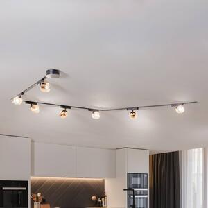 Lindby Lumaro sínrendszer, spotlámpák, 7-fényes, arany, Ø8cm,48V,dimmelhető, dimmelhető, Fekete, Nappali / Étkező, Műanyag, Modern