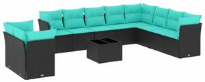 VidaXL 11 db fekete polyrattan kerti kanapégarnitúra párnákkal