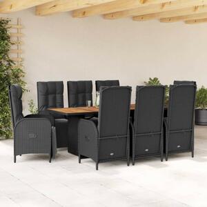 VidaXL 9 részes Kerti Étkezőgarnitúra - Fekete Polyrattan