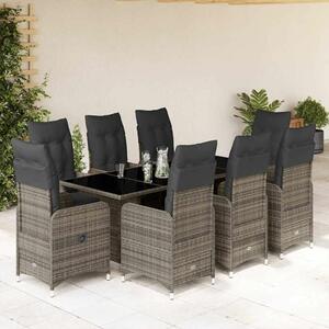 VidaXL Polyrattan Kerti Bútor - 9 részes Bisztrókészlet - Szürke