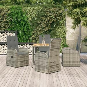 5 részes Polyrattan Kerti Étkezőgarnitúra - Szürke