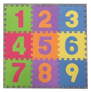 Színes EVA puzzle szőnyeg, 9 darab számos lap, 30x30 cm méretben