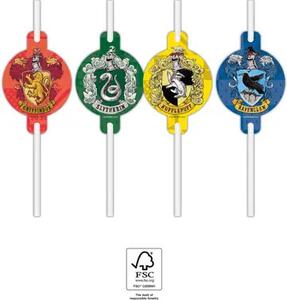 4db Papír szívószál HARRY POTTER HOGWARTS HOUSES