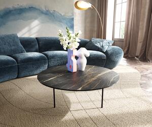 DELIFE Dohányzóasztal Edge kerek 90x90 cm Laminam® kerámia Noir Desir barna Trive fém fekete