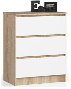 AKORD Modern 3-Fiókos Sonoma Tölgy Fehér Komód