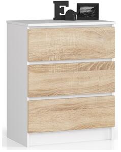 AKORD CLP Komód 3 Fiókos Laminált Fehér-Sonoma