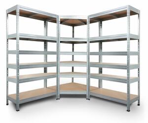 Sarokpolc rendszer 2200x700x400x425 mm, 2x 2200x900x400 mm, horganyzott 6 polcos, teherbírás 1050 kg