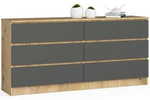 AKORD CLP Artisan Komód 6 Fiókos Laminált Tölgy Szürke