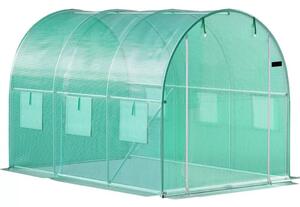 Fóliasátor vázzal, Bauerkraft G-890, zöld, 200 x 300 x 200 cm, bejárható, 6 m2, 140 g/m2 PE fólia, UV védelem, 6 ablak, szúnyoghálóval, fém váz, cipzáras bejárat