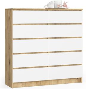 AKORD CLP K120 Komód Laminált Artisan Tölgy Fehér 10 Fiókos