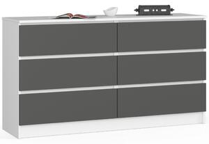 AKORD CLP 140 Komód Laminált Fehér-Grafitszürke 6 Fiókos