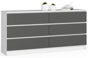 AKORD CLP 160 Komód Laminált Fehér-Szürke Matt 6-Fiókos