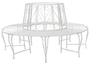 VidaXL Kör alakú fa körüli pad, 8 személyes, Ø 160 x 89 cm, Acél, Antik fehér