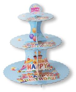 3 szintes kék Happy Birthday karton muffin állvány