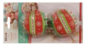 50 db-os zöld, fehér és piros karácsonyi mintás karácsonyi muffin papír